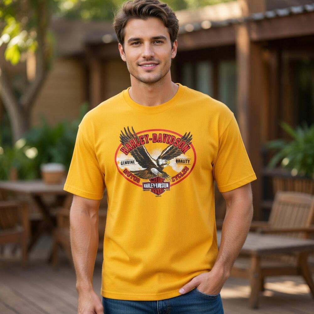 Harley Davidson Yellow Short Sleeve Tee Shirt XXL